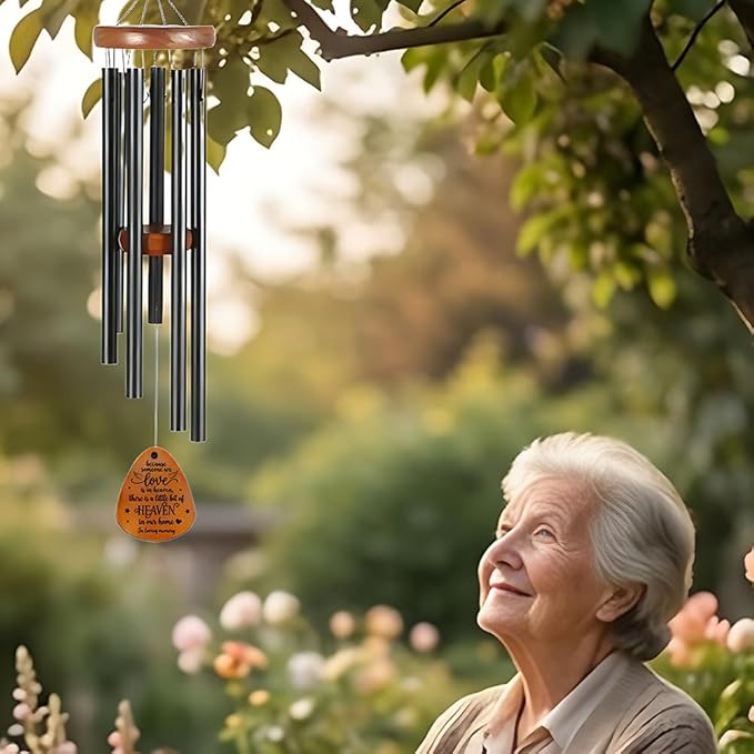 Memorial Wind Chimes, Bereavement Wooden Wind Chimes in Memory of Loss of Love One Sympathy Gifts for Outdoor Remembrance