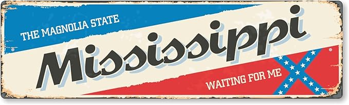 SmartSign 4 x 14 inch Mississippi State Vintage Metal Sign “The Magnolia State”, 40 mil Rustproof Aluminum with Clear Overcoat, Retro Wall Décor, Multicolor, Made in USA