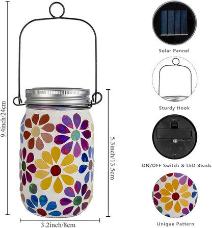 Stargarden 2Pack Mosaic Solar Lantern ,Mosaic Lights ,Outdoor Hanging Jar Lights ,Waterproof Solar Lamps for Tree, Garden, Patio, Yard, Outdoor(Flower)