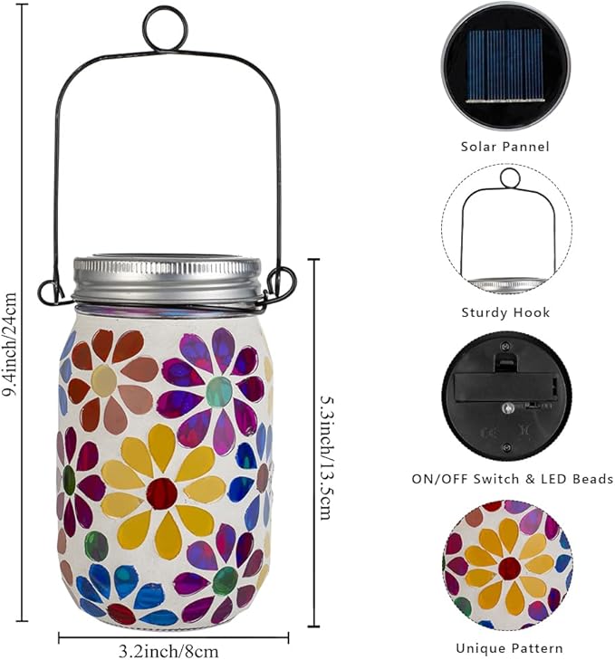Stargarden Mosaic Solar Lantern ,Mosaic Lights ,Outdoor Hanging Jar Lights ,Waterproof Solar Lamps for Tree, Garden, Patio, Yard, Outdoor(Flower)