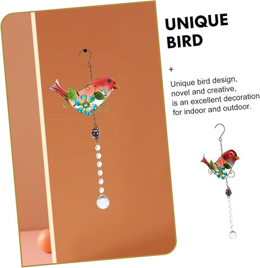 SUPVOX Creative Bird Figurine Hanging Decor Glass and Iron Garden Statue for Home Adornment Unique Outdoor Decoration for Garden and Patio