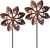 VEWOGARDEN 2 Pack Wind Spinners Outdoor, Metal Wind Spinner with Flower Design for Yard Garden Lawn Decorations, Antique Bronze