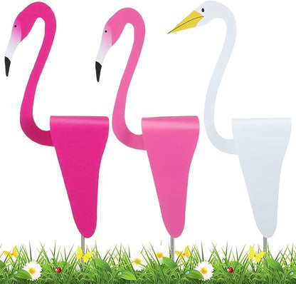 Sliner 3 Pcs Flamingo Shaking Head Dancing Yard Decorations Vibrant Pink Rose Red White Bobbing Flamingos with Replaceable Adhesive Dots for Garden Porch Patio Lawn Ornaments Outdoor Decor