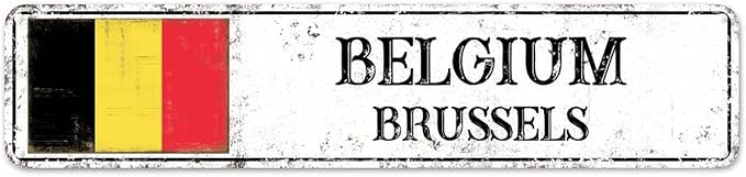 Personalized Belgium Street Sign Belgium Flag Metal Sign Capital City of Belgium Metal Tin Sign Road Wall Art Rustic Country City Indoor & Outdoor Decor for Home Man Cave Door Porch Garden 18x4in