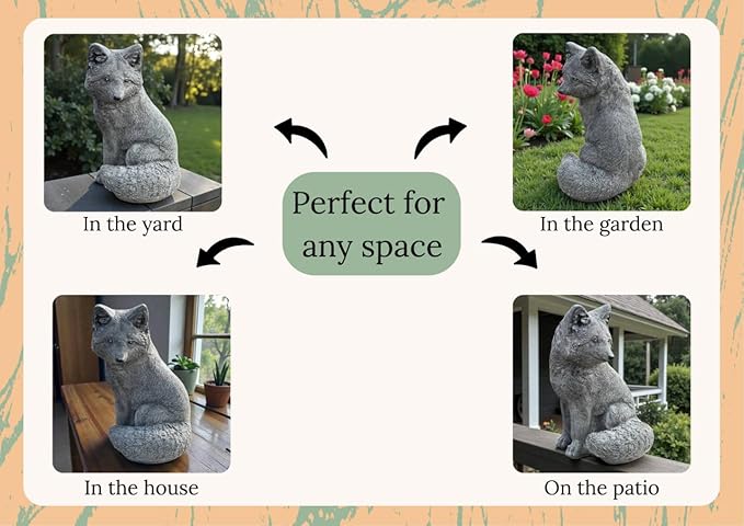 Sitting Fox Statue Garden Sculpture Painted Animal Figure Concrete Outdoor Decoration Yard Ornament Animals Lovers Gift Porch Fox Figurine Backyard Art