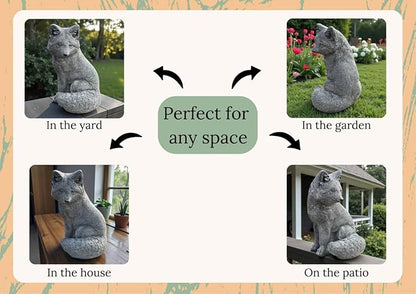 Sitting Fox Statue Garden Sculpture Painted Animal Figure Concrete Outdoor Decoration Yard Ornament Animals Lovers Gift Porch Fox Figurine Backyard Art