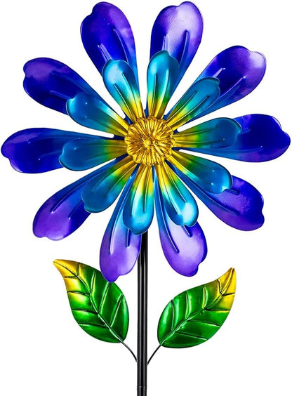 Metal Flower Wind Spinners Outdoor,Double-Layer Garden Windmill Flower Pinwheels for Yard and Garden Decorations