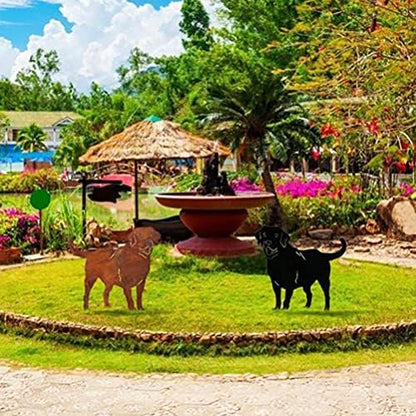 Pssopp Garden Metal Dog Stakes, Labrador Silhouette Animal Sculpture for Backyard Garden Decoration (Black)