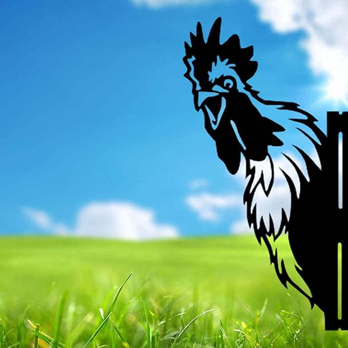 Farm Peeping Chicken Metal Art Outdoor Decor Garden Fence Decoration, Farmhouse Backyard Hang Artwork Wall Decor, Outdoor Yard Patio Lawn Statue Gift for Loved Dad Grandpa (Chicken)