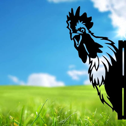 Farm Peeping Chicken Metal Art Outdoor Decor Garden Fence Decoration, Farmhouse Backyard Hang Artwork Wall Decor, Outdoor Yard Patio Lawn Statue Gift for Loved Dad Grandpa (Chicken)