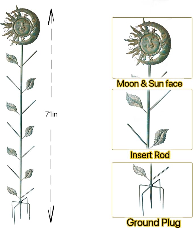 Moon & Sun Face Glass Bottle Tree/Wine Bottle Trees for the Garden Outsides Decorative Bottles Holder for Outside Party andscape Decoration