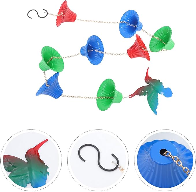 NUOBESTY Decorative Flower Basket Rain Chain for Downspouts, 8pcs Hanging Outdoor Garden Rain Chains, Window Beads for Balcony and Courtyard Water Drainage