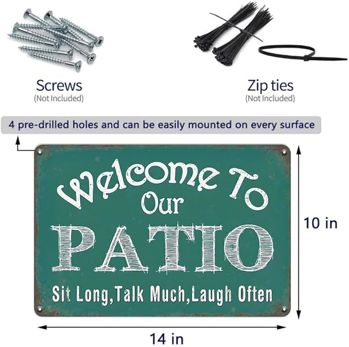 YOYI ART Patio Signs and Decor Outdoor - Welcome to Our Patio Sign, Metal Vintage Tin Signs for Patio, Outside, Front Yard, Garden, Front Door and Backyard Wall Decor Art Gift, 12 x 8 inch