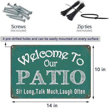 YOYI ART Patio Signs and Decor Outdoor - Welcome to Our Patio Sign, Metal Vintage Tin Signs for Patio, Outside, Front Yard, Garden, Front Door and Backyard Wall Decor Art Gift, 12 x 8 inch