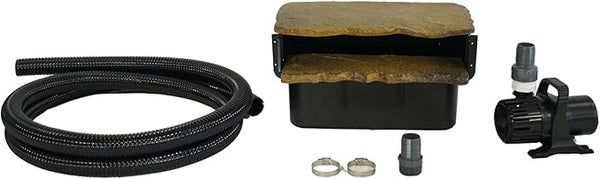 HALF OFF PONDS Filtering Waterfall Spillway Kit, 16-Inch Pond Waterfall Filter with Rock Lid and Lip, 2200 GPH Pump, 12.5 Foot Tubing, Outdoor Pond Filtering Waterfall System for Backyard Ponds