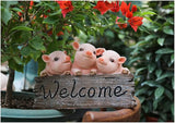 Primst Pig Welcome Sign - Resin Garden Statue Decor for Courtyard & Lawn Patio Decoration