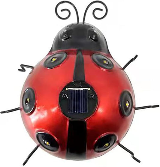 keeda Solar Ladybugs Garden Decor, Waterproof 5.5 Inch Metal Lady Bugs Cute Wall Art LED Garden Light Outside Decor for Porch Lawn Patio Balcony Pathway (Red)