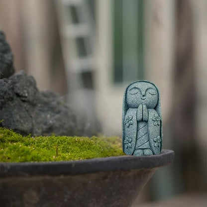 Mini Monk Buddha Jizo Statue - Green Sandstone Small Zen Figurine for Home Decor, Aquarium Fish Tank Landscape Bonsai Garden Ornament (Style 8)
