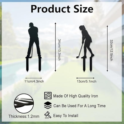 WADORN 2Pcs Golfer Metal Decorative Garden Stakes, Golf Characters Silhouette Metal Outdoor Statues Golf Men Women Garden Ornament Gifts Black Yard Art Decoration for Outdoor Backyard Patio Walkways