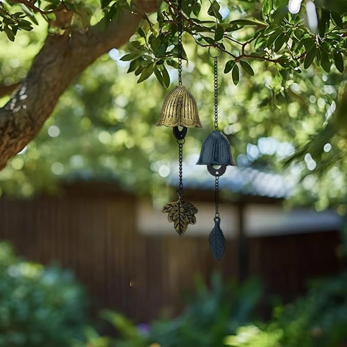 Japanese Wind Chime Lucky Small Wind Chimes for Outside Cast Iron Wind Bell Pendent Ornament for Bless Garden Backyard Balcony Home Decor(Bronze)