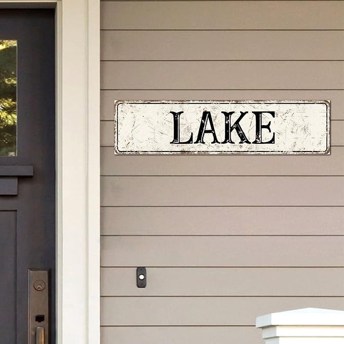 Madcolitote Vintage Lake Wood Sign Lake Custom Street Sign Rustic Wooden Wall Art Farmhouse Wall Decor Kitchen Wall Hanging Signs Wall Sign Home Decor Housewarming Gift 6x24in