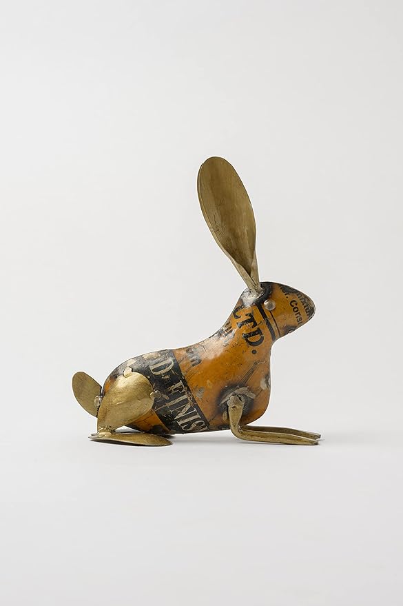 De Kulture Handcrafted Recycled Iron Gold Bunny Standing Decorative Collectible Figurine showpiece Beautify Home Office Holiday décor| Ideal for Garden Balcony Terrace Decoration,6x2x6.5 (LWH) inches