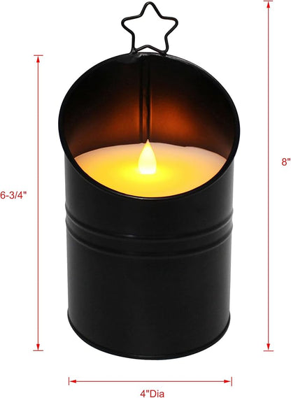CVHOMEDECO. Vintage Galvanized Can Flameless LED Candle, Real Wax in Antique Galvanized Jar Flickering Candle with Remote Control for Tabletop Wall Decor. H 8 Inch, Black