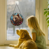 Stained Glass Window Hanging Bear with Leaves 9.8in Sun Catchers Panel for Indoor Decorative Display for Mom Wife Lovers Festive