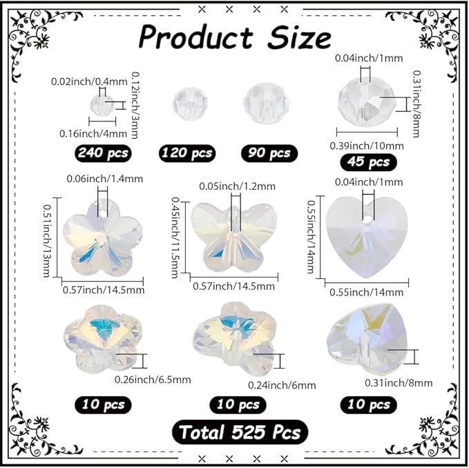 SUNNYCLUE 525Pcs Lamp Crystals Prisms Suncatcher Prism Rainbow Maker Glass Rondelle Heart Butterfly Bead Charms Chandelier Crystal Beads Hanging Ornament for Home Room Indoor Windows Lamp Decoration