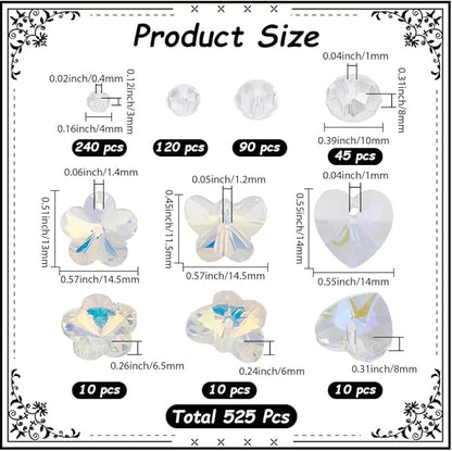 SUNNYCLUE 525Pcs Lamp Crystals Prisms Suncatcher Prism Rainbow Maker Glass Rondelle Heart Butterfly Bead Charms Chandelier Crystal Beads Hanging Ornament for Home Room Indoor Windows Lamp Decoration