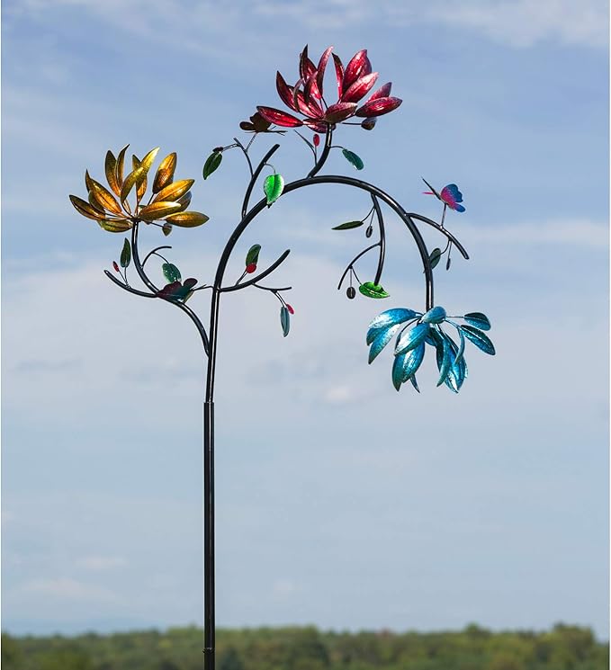 Evergreen Garden Beautiful Summer Multi Colored Flowers Wind Spinner | 91 inches Tall x 41 Inches Wide | Fade and Weather Resistant | Metal Stake | Garden Yard Outdoor Decor for Home