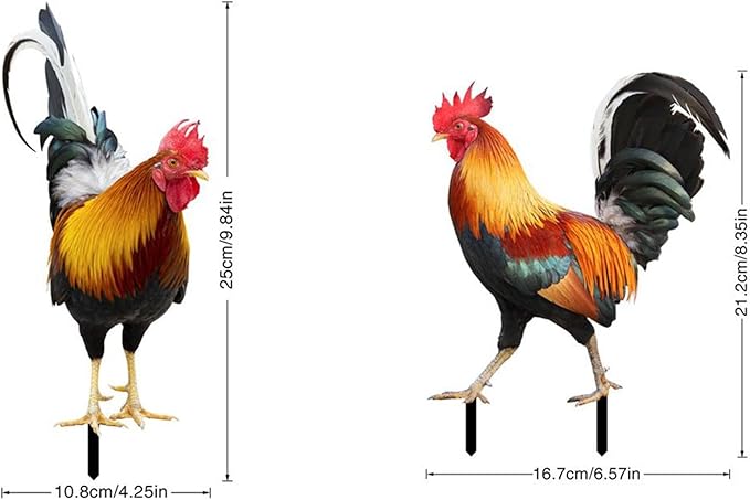 2 Pack Metal Rooster Yard Decor, Realistic Garden Stakes Chicken Yard Art Rooster Signs for Outside, Roosters Decorations for Garden Backyard Patio Lawn