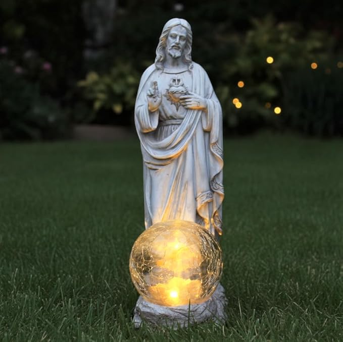 Jesus Statue Outdoor Decor Solar Lights, Religious Garden Statue, Blessed Father Outdoor Figure for Home/Garden Decor, Gift for Men/Father(11.22" H)