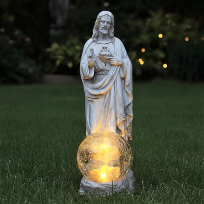 Jesus Statue Outdoor Decor Solar Lights, Religious Garden Statue, Blessed Father Outdoor Figure for Home/Garden Decor, Gift for Men/Father(11.22" H)