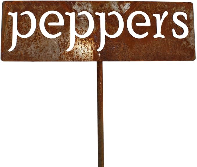 Classic Metal Garden Markers 19 Inches Tall (peppers, Naturally Rusted)