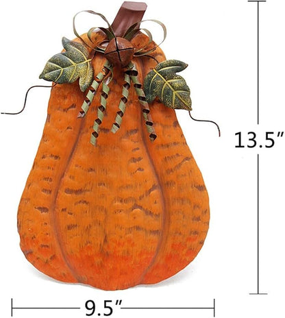 Linfevisi Metal Pumpkin Decor for Outside Standing Pumpkin Sign Flat Fall Porch Decor Yard Pumpkins Statue Outdoor Fall Decorations for Home Shelf Autumn Thanksgiving Halloween Garden Kitchen 13.5"