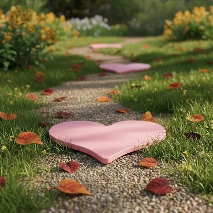 Comfy Hour 10" Pink Heart Shaped Cast Iron Stepping Stone, Rustic Antique Vintage Figurine Style Home Decor, Outdoor Garden Pathway Plaque