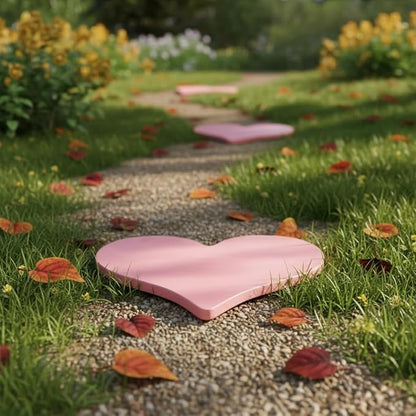 Comfy Hour 10" Pink Heart Shaped Cast Iron Stepping Stone, Rustic Antique Vintage Figurine Style Home Decor, Outdoor Garden Pathway Plaque