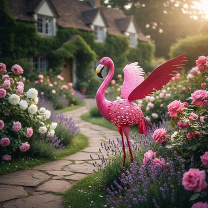 43" Metal Flamingo Garden Sculptures with Solar Light, Pink Flamingo Yard Art - Large Outdoor Lawn Ornaments & Decor for Patio, Backyard, Garden