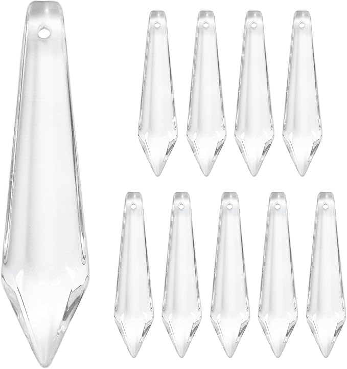 M METERXITY 10-Pack Crystal Icicle Prisms, 53mm/2.09 Inch Chandelier Pendant Maker Hanging Crystals Chandelier Prisms for Home/Windows/Garden/DIY Decoration[Clear]