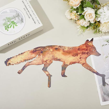 CREATCABIN Metal Fox Outdoor Decor Fox Garden Stakes Rustic 3D Sneaky Animal Art Sculptures Figures Decoration for Patio Lawn Yard Backyard Art Decoration Housewarming Chocolate Color 8 x 15 inch