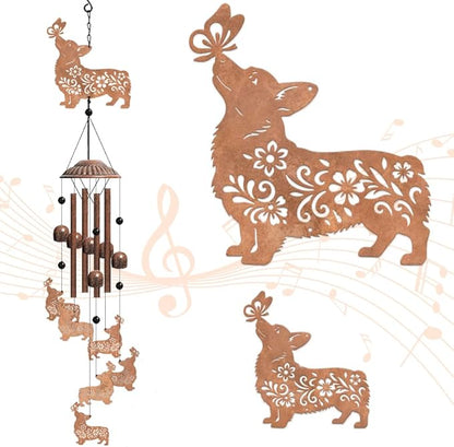 OLYCRAFT Corgi Dog Wind Chimes Outdoors Wind Chime Sympathy Memorial Windchime Iron Windchime Memorial Presents Butterfly Hanging Windbell for Patio Backyard Home Garden Pendant Decoration