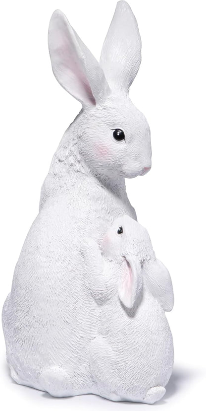 basen Outdoor White Bunny Figurines Mother and Baby Rabbit Resin Decor, Weather Resistant Garden Statue for Yard Patio Lawn, Easter Spring Decoration, Cute Animal Ornament for Home or Gift