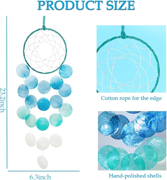 Wind Chimes for Outside, Personalized Capiz Shells Wind Chime for Home Decoration, Garden Decoration of Beach House Decor,Great Gift for Shells Windchimes Lovers and More (Blue Circle)