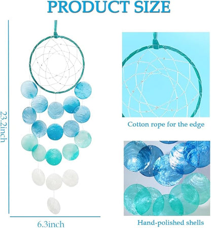 Wind Chimes for Outside, Personalized Capiz Shells Wind Chime for Home Decoration, Garden Decoration of Beach House Decor,Great Gift for Shells Windchimes Lovers and More (Blue Circle)