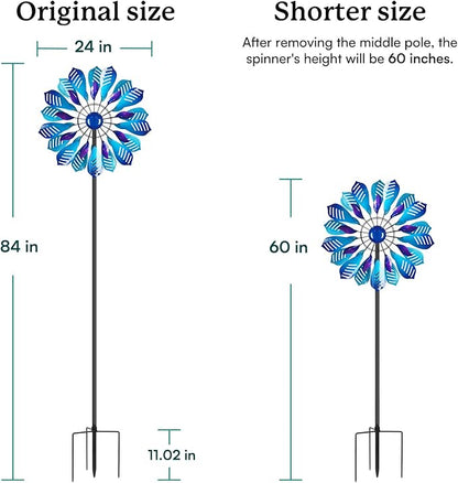 Wind Spinners Outdoor for Yard and Garden, Metal Large Wind Spinner with Stake, Windmill for Yard, Gift for Family Friends(84'' H x 24'' W)