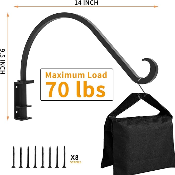 Foozet Swivel Plant Hanger for Hanging Plant, Plant Hanging Holder,Heavy Duty Black Iron Plant Hanger Brackets for Hanging Planters and Flowers Baskets Planter Outdoor (2 Pcs-14 Inches)