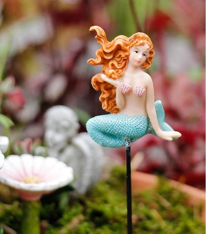 MUAMAX Miniature Mermaid Garden Stakes Mermaid Picks for Plants Fairy Garden Decorative Figurines Accessories Outdoor Micro Landscape Ornaments Succulent Decorations (Color)