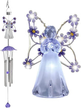 Solar Angel LED Wind Chimes for Outdoor Garden Decoration - Waterproof Hanging Lights for Window, Gazebo, Patio - Gifts for Women (Purple)