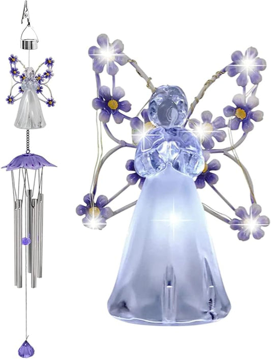 Solar Angel LED Wind Chimes for Outdoor Garden Decoration - Waterproof Hanging Lights for Window, Gazebo, Patio - Gifts for Women (Purple)